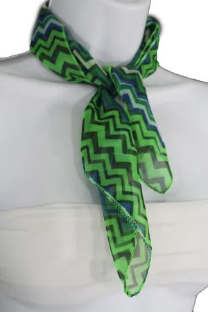 Bright Green Neck Scarf Fabric Black Chevron Print Pocket Square