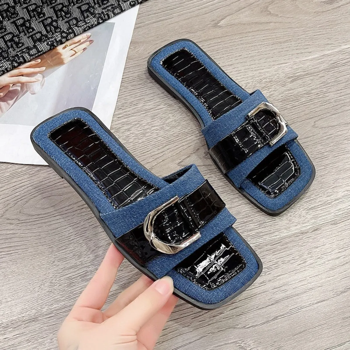 Hazel Blues® |  Buckle Trim Open Toe Sandals