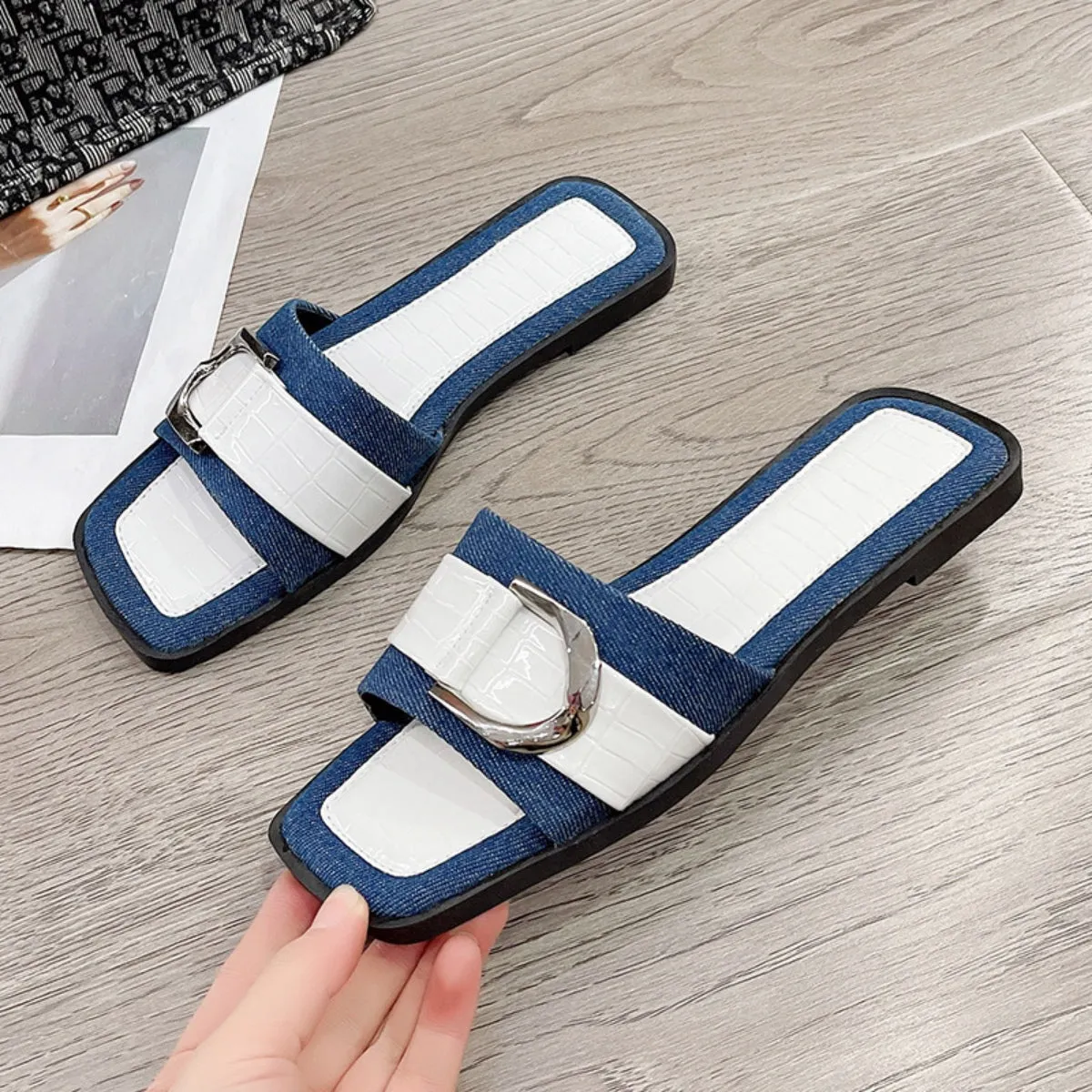 Hazel Blues® |  Buckle Trim Open Toe Sandals