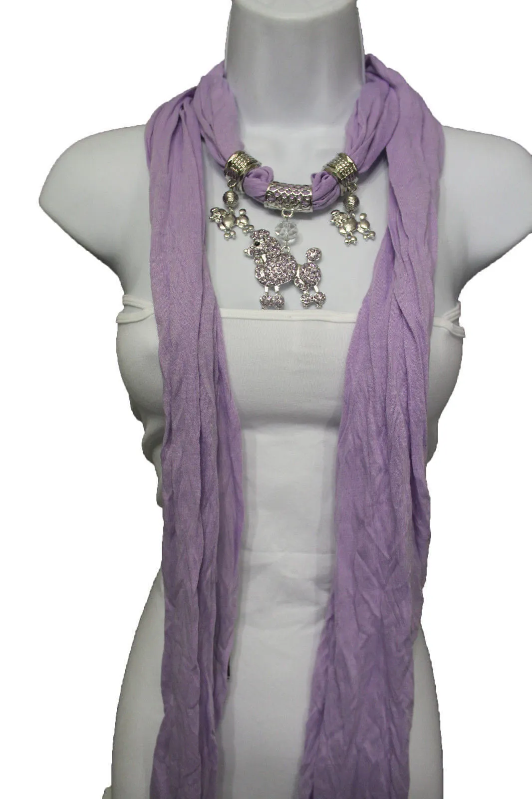 Rhinestone Poodle Dog Pendant Soft Scarf