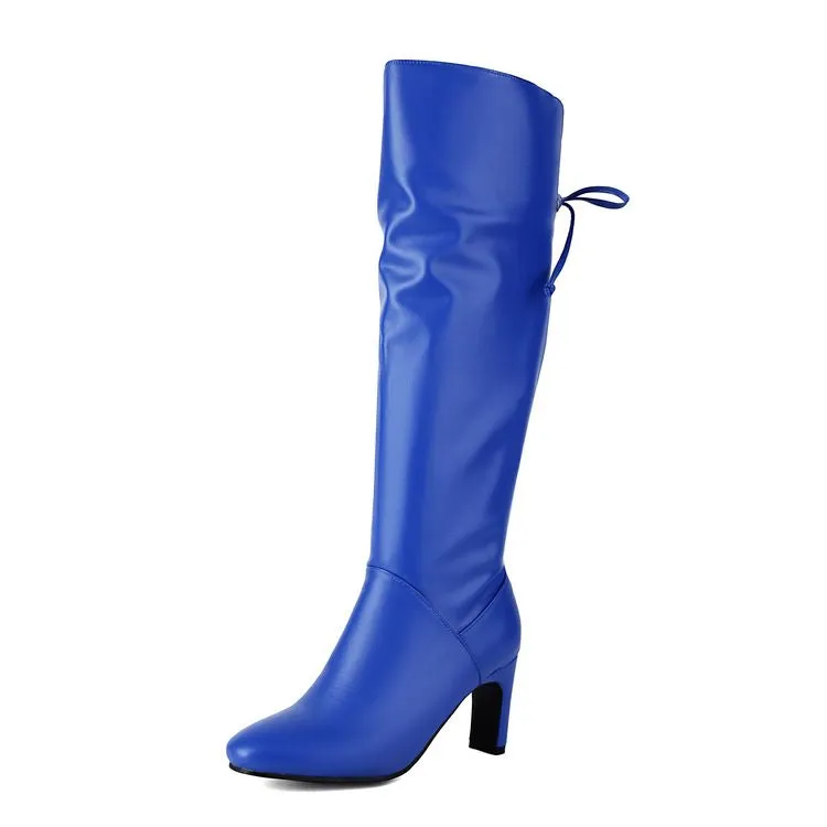 Women's Knot Pointed Toe High Heel Mid Calf Boots